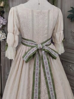 Sally Garden Series Daily Imperial Style Square Neckline High Waist Lotus Short Sleeves Small Floral Embroidery Long Dress OP -MIMY Lolita Shop 6 500x672 425