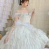 Snow Series JSK Solid Color Layered Pleated Lace Jacquard Star Embroidery Hem Bow Knot Decoration Sequin Pearl Classic Lolita Dress -MIMY Lolita Shop 6 500x672 430