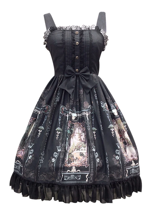 Old Castle Elves Series Retro High Waist Lolita Sling Dress 4 Old Castle Elves Series Retro High Waist Lolita Sling Dress - Image 2
