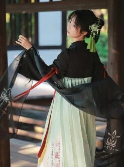 Orchid Pavilion Qushui Series Chinese Style Black Green Elegant Embroidered Printed Improved Confucian Skirt Fake Two-Piece Dress -MIMY Lolita Shop 6 500x672 435