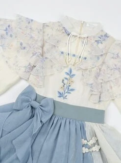 Sea Flowers Series Blue New Chinese Style Wesh Yarn Lace Fake Two Piece Irregular Embroidered Classic Long Sleeves Lolita Dress -MIMY Lolita Shop 6 500x672 436
