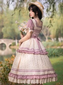 Pastoral Style Square Neck Floral Bow-Knot Decoration Detachable Sleeves Classic Lolita Long Short Sleeve Dress 13 Pastoral Style Square Neck Floral Bow-Knot Decoration Detachable Sleeves Classic Lolita Long Short Sleeve Dress -MIMY Lolita Shop 6 500x672 438