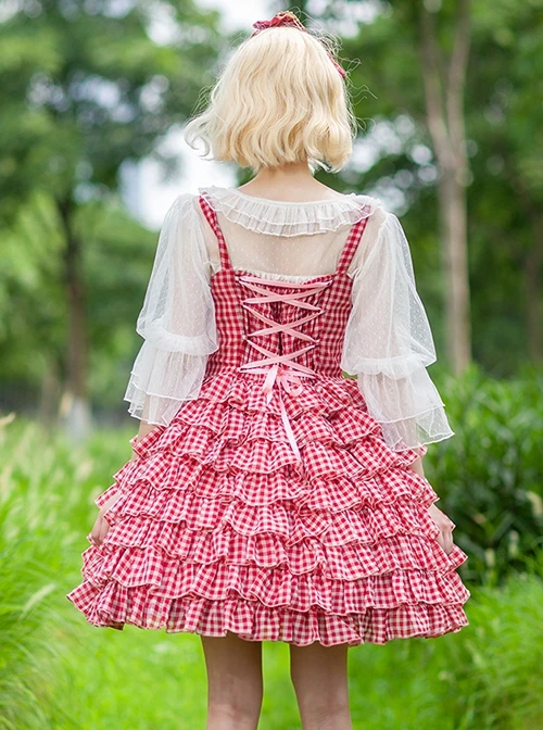 Multi-Layered Cake Skirt Series Bowknot Decoration Plaid Print Daily All-Match Classic Lolita Sleeveless Dress 4 Multi-Layered Cake Skirt Series Bowknot Decoration Plaid Print Daily All-Match Classic Lolita Sleeveless Dress - Image 2