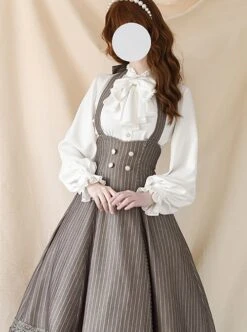 Elegant Slim Fit Detachable Halter Large Bow Striped Pocket Two-Wear Sling Classic Lolita Dress -MIMY Lolita Shop 6 500x672 440