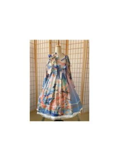 Chinese Style Delicate Gilt Graphic Print Decoration Pleated Bow Knot Classic Lolita Slip Dress Set -MIMY Lolita Shop 6 500x672 442