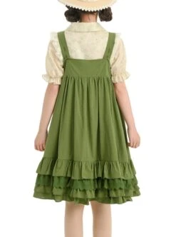 Forest Style Leaf Lace Ruffles Bowknot Sweet Retro Doll Classic Lolita Green Suspender Dress Short Sleeves Shirt Set -MIMY Lolita Shop 6 500x672 446