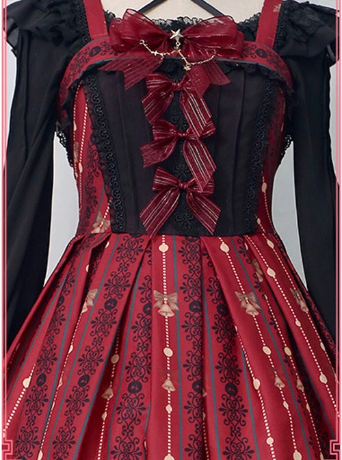 Alice's Christmas Series JSK Classic Lolita Wine Red Sling Dress 7 Alice's Christmas Series JSK Classic Lolita Wine Red Sling Dress - Image 5