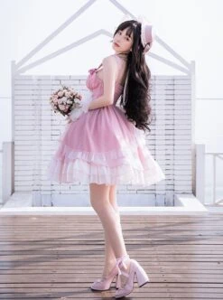 Rose Waltzes Series Pink Elegant Stereoscopic Rose Decoration Pink Gradient Hem Design Classic Lolita Sleeveless Dress -MIMY Lolita Shop 6 500x672 457