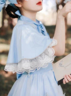 Iris Flower Series OP Butterfly Sleeve Embroidery Blue Classic Lolita Short Sleeve Dress -MIMY Lolita Shop 6 500x672 481