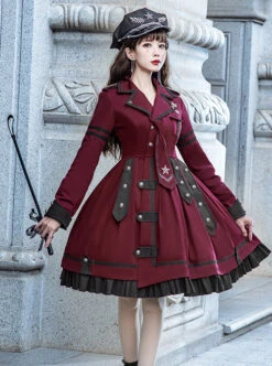 The Battle Of The Jedi Series OP Pure Color Military Style Lolita Red Black Autumn Winter Long Sleeve Dress -MIMY Lolita Shop 6 500x672 491