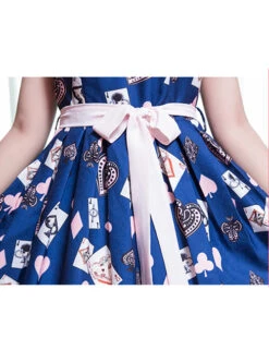 Dark Blue Chiffon Poker Printing Classic Lolita Sling Dress -MIMY Lolita Shop 6 500x672 493