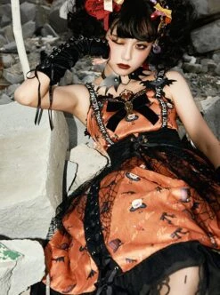 Sweet Cool Girly Halloween Clown Print Spider Web Decoration Lace Gothic Lolita Sleeveless Dress -MIMY Lolita Shop 6 500x672 50