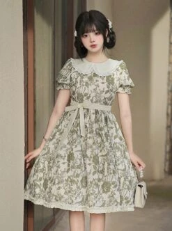 Secret Garden Series Elegant Fresh Doll Collar Bowknot Decorated Green Plant Printed Ruffle Hem Classic Lolita Puff Sleeve Dress 10 Secret Garden Series Elegant Fresh Doll Collar Bowknot Decorated Green Plant Printed Ruffle Hem Classic Lolita Puff Sleeve Dress -MIMY Lolita Shop 6 500x672 500