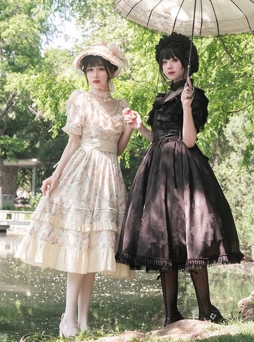 Summer Solstice Series Lace Translucent Design Daisy Cherry Floral Print Ruffle Hem Summer Classic Lolita Short Sleeve Dress 8 Summer Solstice Series Lace Translucent Design Daisy Cherry Floral Print Ruffle Hem Summer Classic Lolita Short Sleeve Dress - Image 6