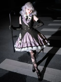 Black-Purple Cute Sweet Handsome Cool Metal Decoration Solitaire Bow-Knot Swallowtail Sleeveless Punk Lolita Dress -MIMY Lolita Shop 6 500x672 516