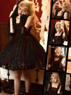 Floating Moon Dark Night Series JSK Dark Night Black Organza Gothic Lolita Sling Dress -MIMY Lolita Shop 6 500x672 52