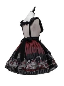 Black Punk Style Cartoon Pattern Print Decoration Pleated Bow Metal Leather Belt Trim Lolita Suspenders Dress -MIMY Lolita Shop 6 500x672 521