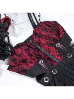 Judgment Day Series JSK Dark Punk Lolita Black Red Lace Jacquard Embroidery Waist Cutout Crucifix Fold Metal Buckle Decoration Zipper Sling Dress -MIMY Lolita Shop 6 500x672 525