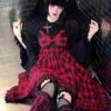 Punk Black Red Plaid Irregular Hem Lacing Autumn Winter Punk Lolita Sleeveless Dress -MIMY Lolita Shop 6 500x672 526