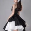 Pure Black Asymmetric Suspenders Irregular Hem Design Detachable Waistband White Skirt Cool Girl Punk Lolita Sleeveless Dress Set