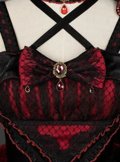 Astoria Series Flower Ruby Demonic Black Dragon Tea Party Gorgeous Gothic Lolita Rose Bowknot Sleeveless Dress Necklace Set -MIMY Lolita Shop 6 500x672 54