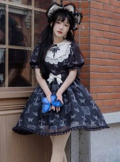 Lace Stitching Round Neck Butterfly Embroidery Cute Puff Sleeve Butterfly Print Daily Simple Gothic Lolita Short Sleeve Dress 13 Lace Stitching Round Neck Butterfly Embroidery Cute Puff Sleeve Butterfly Print Daily Simple Gothic Lolita Short Sleeve Dress -MIMY Lolita Shop 6 500x672 55