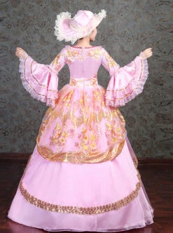 Golden Embroidery Pink Retro Palace Style Lolita Prom Dress