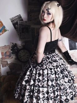Checkerboard Grid Series Gothic Lolita Spring Plush Thermal Coat Print Sleeveless Dress Set -MIMY Lolita Shop 6 500x672 57
