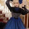 Lonely Laura Series Elegant Mysterious Jacquard Detachable Blue Rose Bowknot Lace Petal Hem Design Gothic Lolita Long Sleeve Dress