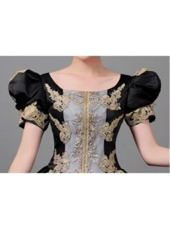 Golden Embroidery Short Sleeve Noble Black Long European Style Retro Court Prom Lolita Dress -MIMY Lolita Shop 6 500x672 602