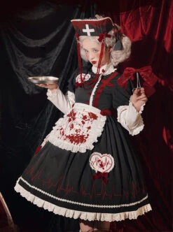 Scarlet Cross Series OP Conventional Style Halloween Nurse Blood Printing Gothic Lolita Long Sleeve Dress -MIMY Lolita Shop 6 500x672 74