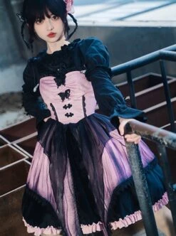 Gothic Style Stereoscopic Butterfly Embroidery Chiffon Tie-Dye Printing Lace Butterfly Decoration Irregular Hem Gothic Lolita Sleeveless Dress -MIMY Lolita Shop 6 500x672 75