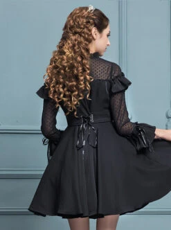 Black Chiffon Slim Stylish Gothic Lolita Long Sleeve Dress -MIMY Lolita Shop 6 500x672 82