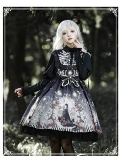 Black Fairy Tale Series JSK Darkness Printing Retro Gothic Lolita Sling Dress -MIMY Lolita Shop 6 500x672 87