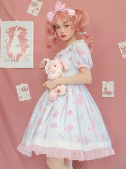 Jelly Bear Series OP Cute Printing Sweet Lolita Short Sleeve Dress 15 Jelly Bear Series OP Cute Printing Sweet Lolita Short Sleeve Dress -MIMY Lolita Shop 7 500x672 128
