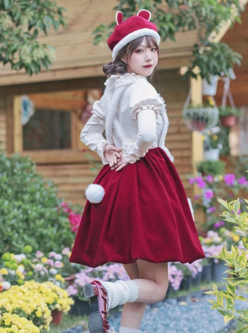 Rabbit Tuan Tuan Series Solid Color Plush Rabbit Cute Doll Autumn Winter Flower Bud Strap Skirt Sweet Lolita Sleeveless Dress 5 Rabbit Tuan Tuan Series Solid Color Plush Rabbit Cute Doll Autumn Winter Flower Bud Strap Skirt Sweet Lolita Sleeveless Dress - Image 3