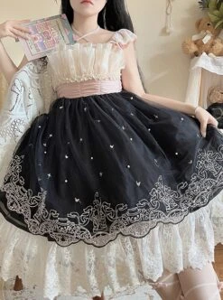 Elegant Sweet Daily Lace Pleats Embroidered Hem Pearls Love Decoration Sweet Lolita Sleeveless Dress -MIMY Lolita Shop 7 500x672 139