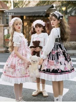 Cats Tea Party Series JSK Cute Cat Printing Sweet Lolita Sling Dress -MIMY Lolita Shop 7 500x672 153