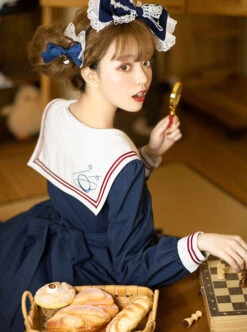 Star Falling Series OP Navy Blue Sweet Lolita Navy Collar Long Sleeve Dress -MIMY Lolita Shop 7 500x672 154