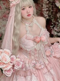 Gem Princess Series Sweet Girly Jacquard Rose Garden Everlasting Flower Lace Fishbone Sweet Lolita Sleeveless Dress -MIMY Lolita Shop 7 500x672 162