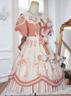 Crown Kitten Series Doll Collar Pink Sweet Lolita Puff Short Sleeve Dress -MIMY Lolita Shop 7 500x672 164
