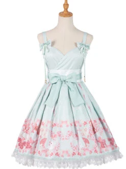 Cherry Blossom Festival Series JSK Printing Light Green Japanese Style Sweet Lolita Sling Dress With The Thin Coat -MIMY Lolita Shop 7 500x672 171