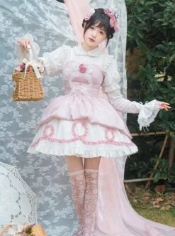 Throbbing Series Rose Print Cute Girly Pink Bud Summer Sweet Lolita Sleeveless Dress -MIMY Lolita Shop 7 500x672 175