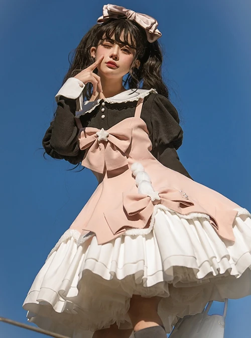 Winter Fairy Tale Series Big Bowknot Star Fur Ball Plush Hem Design Slim Long Sleeve Doll Collar Shirt Sweet Lolita Sleeveless Dress Set 5 Winter Fairy Tale Series Big Bowknot Star Fur Ball Plush Hem Design Slim Long Sleeve Doll Collar Shirt Sweet Lolita Sleeveless Dress Set - Image 3