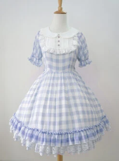 Plaid Chiffon Doll Collar Sweet Lolita Short Sleeve Dress 12 Plaid Chiffon Doll Collar Sweet Lolita Short Sleeve Dress -MIMY Lolita Shop 7 500x672 189