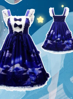 Dream Of Cloud Whale Series JSK Bowknot Navy Blue Sweet Lolita Sling Dress -MIMY Lolita Shop 7 500x672 190