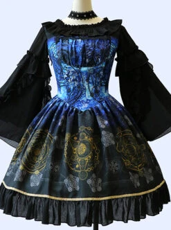 Black Grey Meteorite Magic PrintedLolita Dress -MIMY Lolita Shop 7 500x672 2