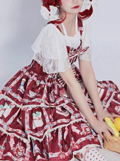 Strawberry Afternoon Tea Series JSK Cake Hem Sweet Lolita Sling Dress Design 2 -MIMY Lolita Shop 7 500x672 209