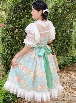 Sweet Lolita High Waist Detachable Satin Belt Small Fly Sleeves Double Layer Fungus Hem Polka Dot Short Sleeve Dress -MIMY Lolita Shop 7 500x672 233