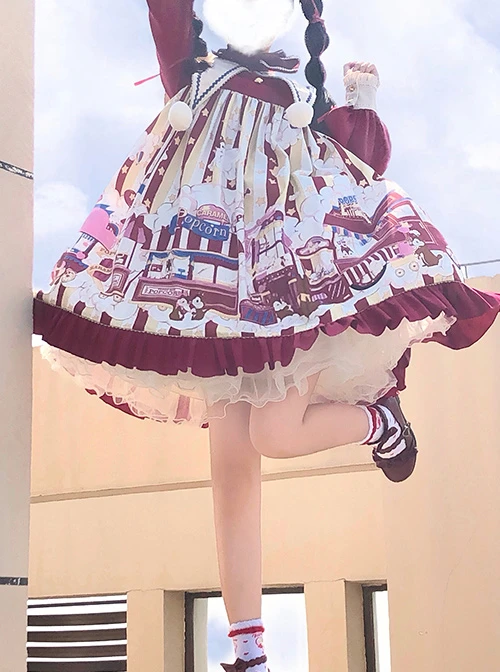 Popcorn Series Christmas Red Sweet Lolita Long Sleeve Dress 3 Popcorn Series Christmas Red Sweet Lolita Long Sleeve Dress